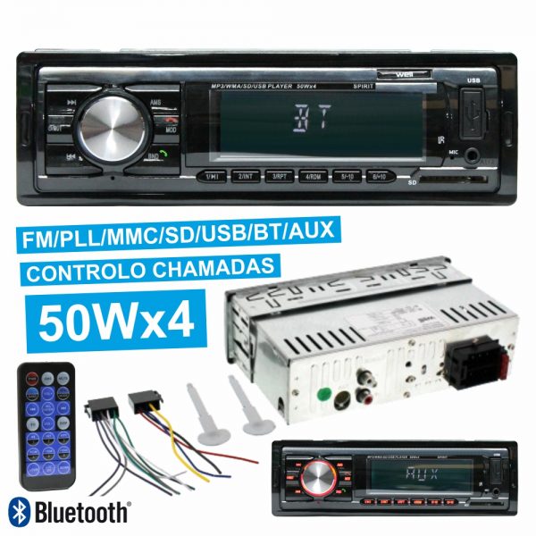 Auto-Rádio Mp3 Wma 50Wx4 C/ FM/Pll/Mmc/SD/USB Bluetooth - (RADIO-CAR-SPIRIT)