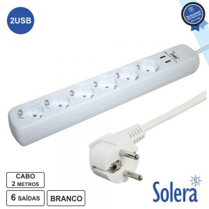 Extensão Elétrica 6x Schuko 2x USB-A C/ Interruptor 2m SOLER - (SLR-V1053)