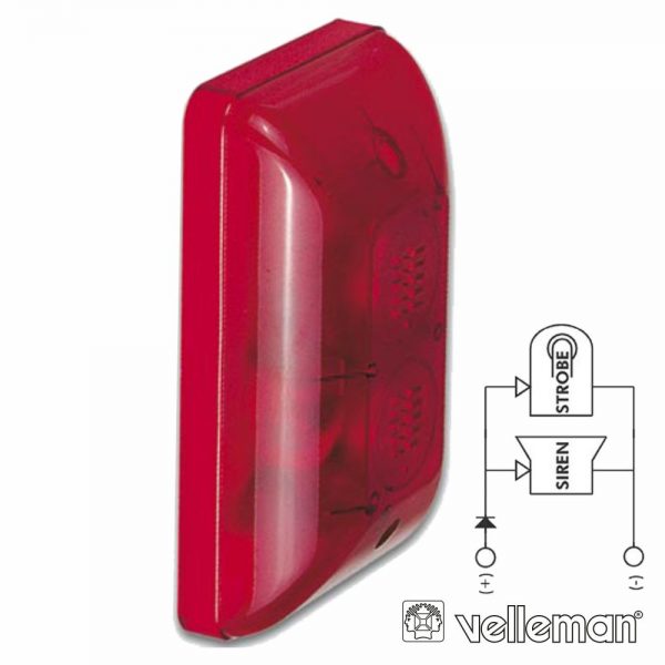 Sirene E Estroboscópio Vermelho Em Caixa VELLEMAN - (SV/PSL1)