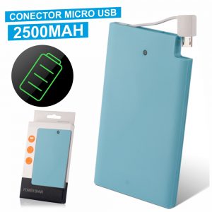 Powerbank 2500ma Slim Azul C/ Micro Usb Incorporado - (TB-014BL)