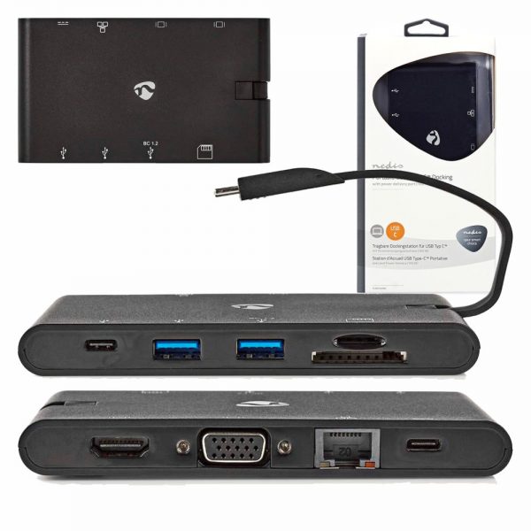 Hub USB-C C/ 2x USB-C / 2xUSB / VGA / HDMI / Leitor Cartões - (TCARFD200BK)