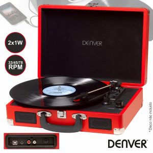 Gira-Discos 33/45/78RPM Vintage 2x1W Vermelho DENVER - (VPL-120RED)